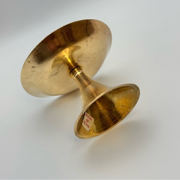 Vintage Brass Pedestal Candle Holder Round with Spike - Picture 9 of 14